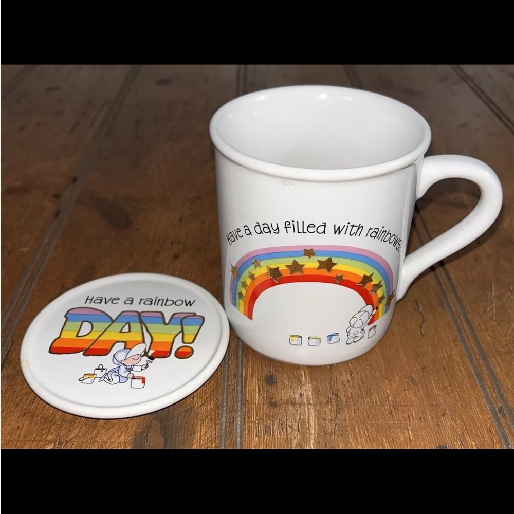 Vtg 1983 Hallmark Mug Mates Rainbow Day Groovy Pride Coffee Cup Coaster Lid